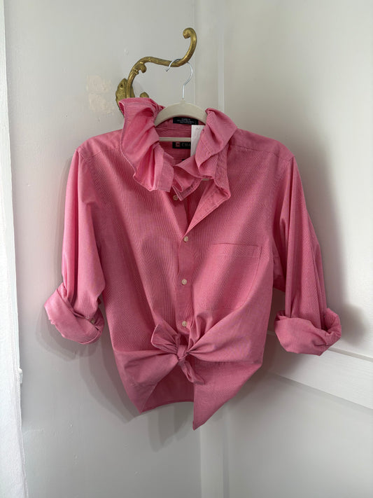 Red check ruffle shirt