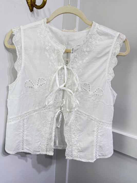 White eyelet sleeveless top