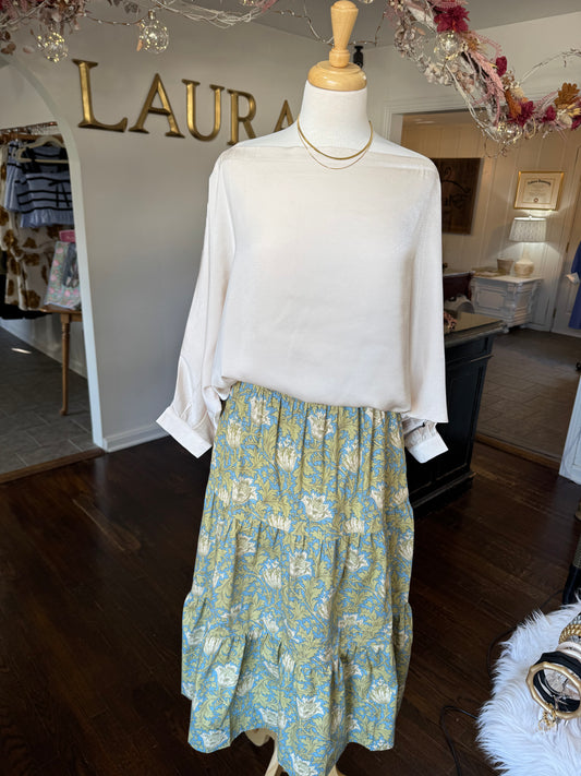 Moss paisley print tiered skirt