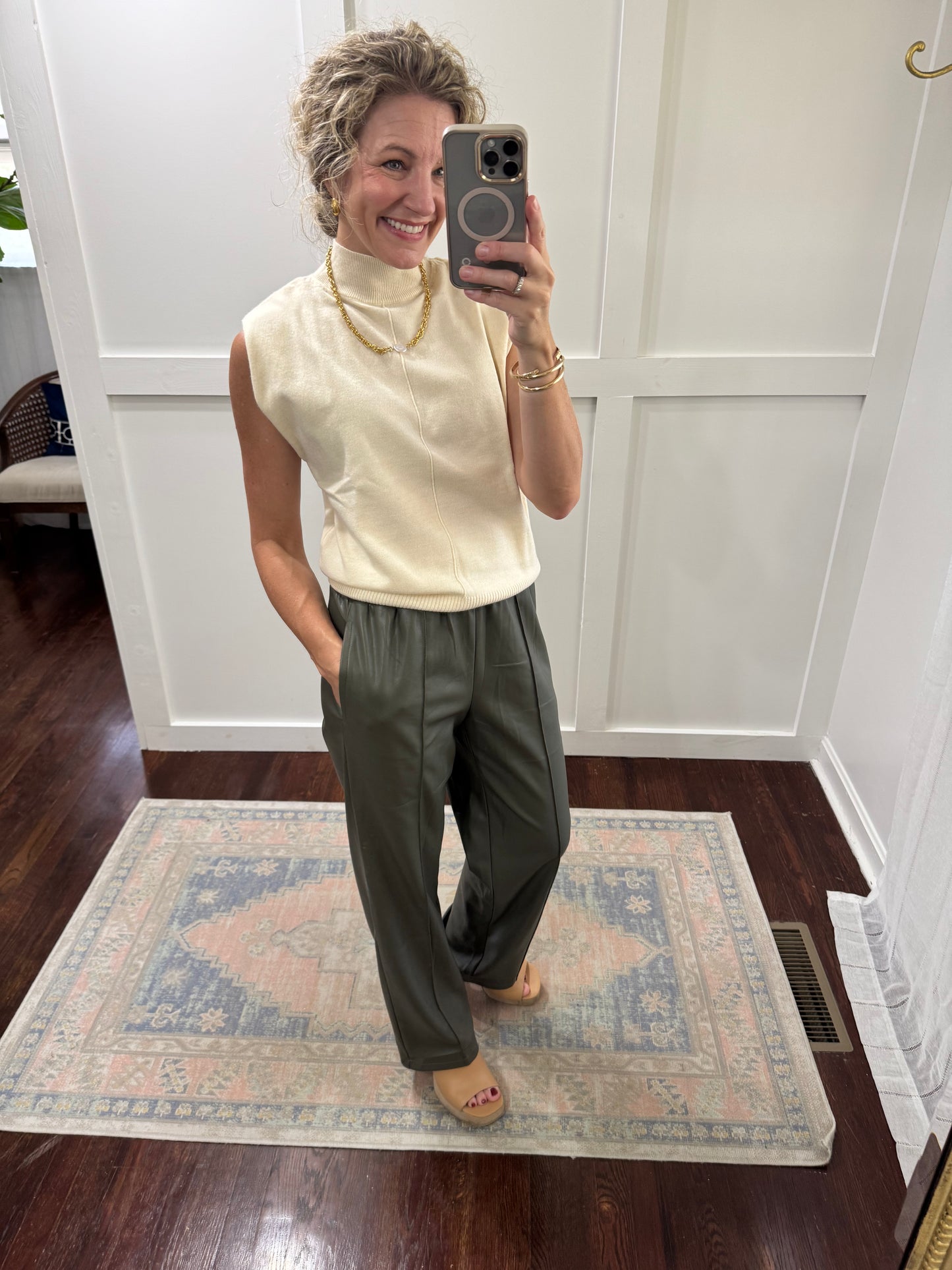 Olive faux leather pants