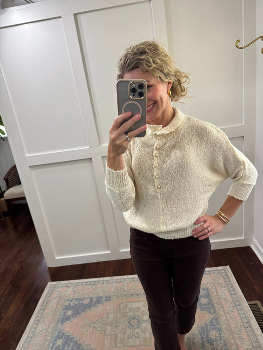 Ivory pearl button sweater