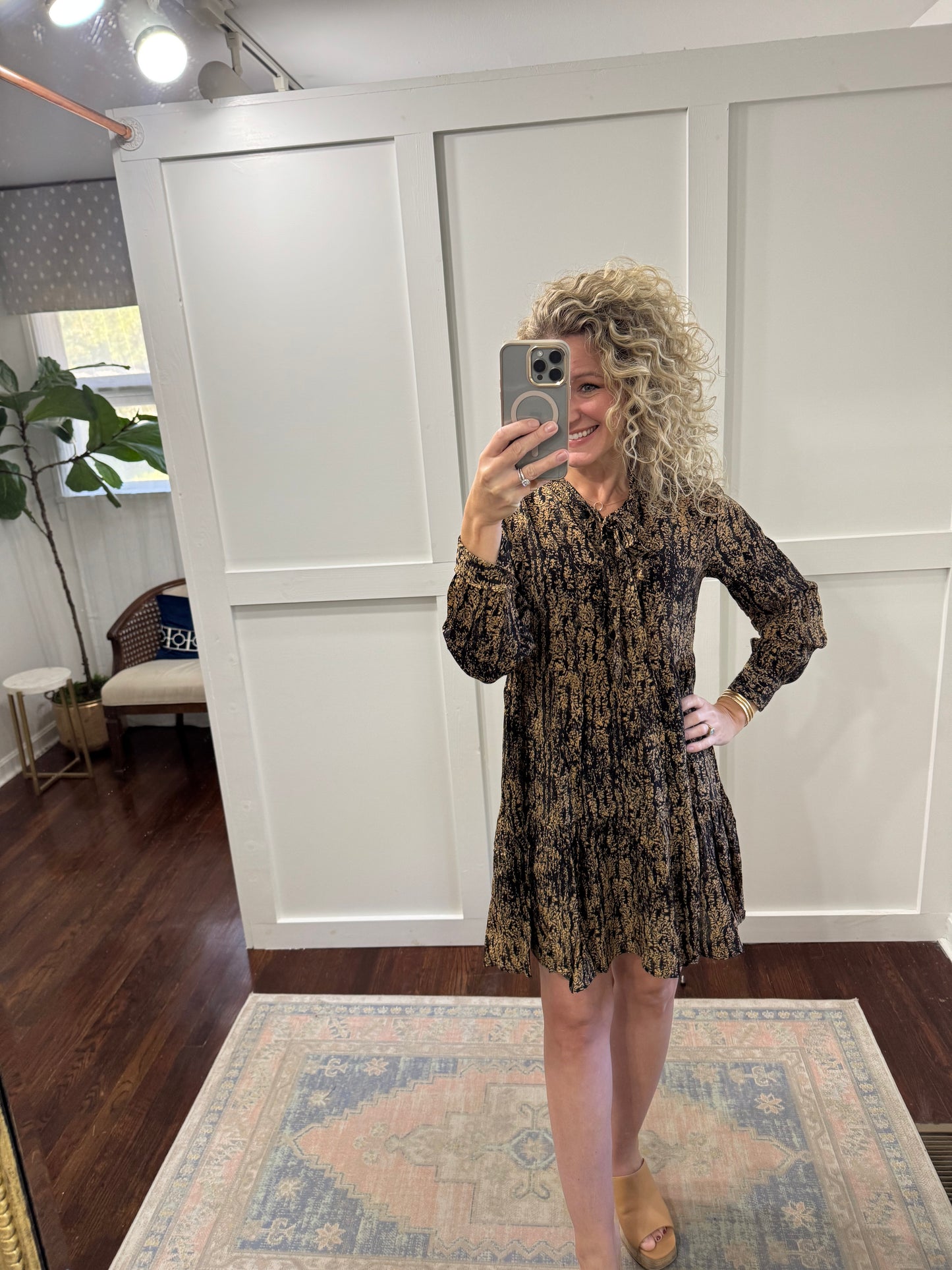 Black and gold wisteria dress