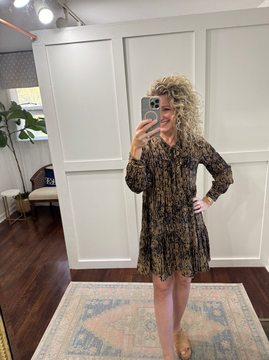 Black and gold wisteria dress