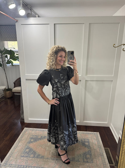 Charcoal floral midi skirt
