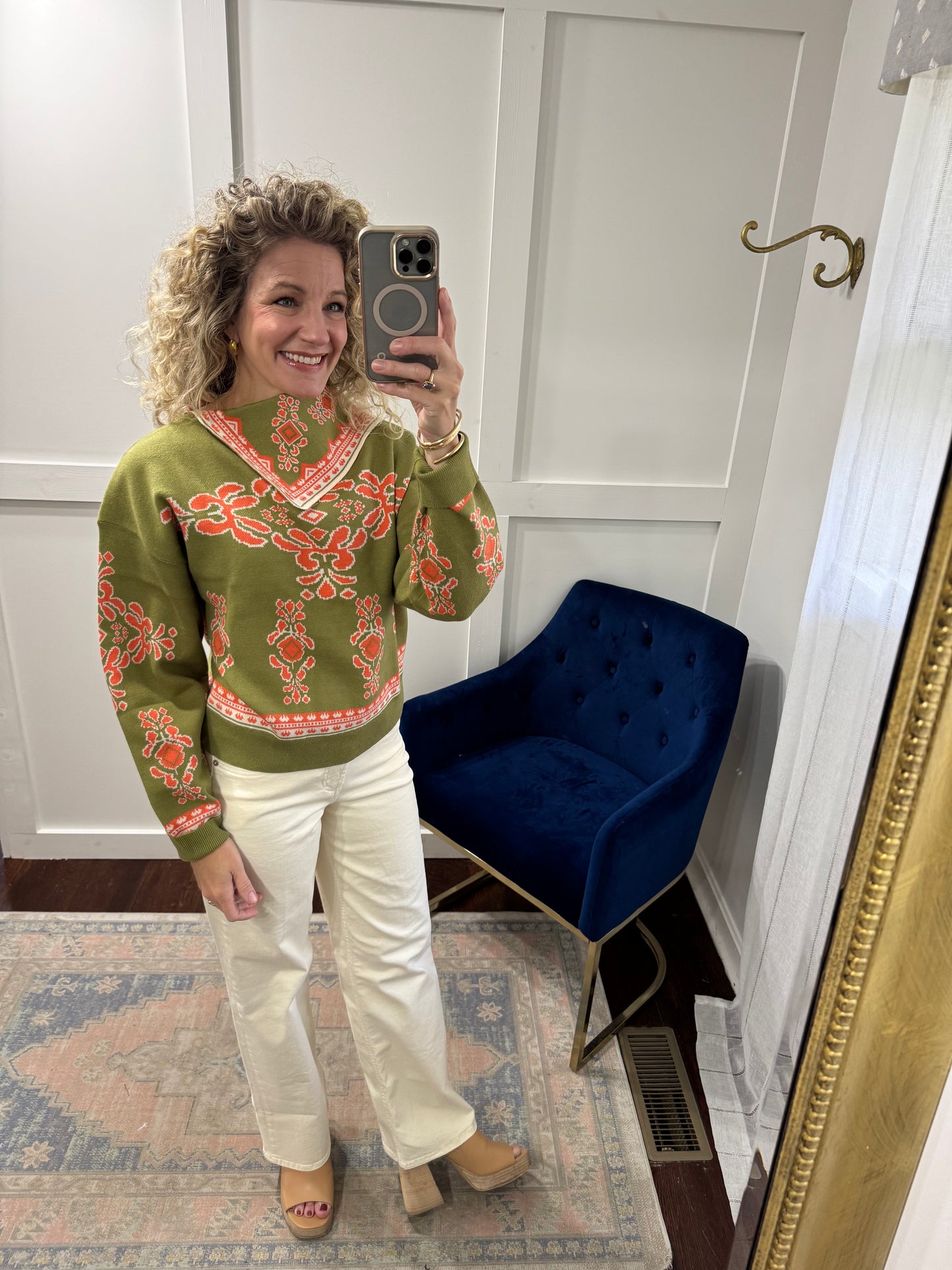 Chartreuse and orange sweater