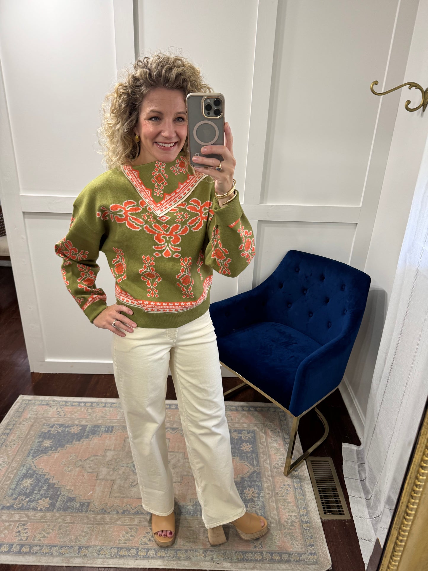 Chartreuse and orange sweater