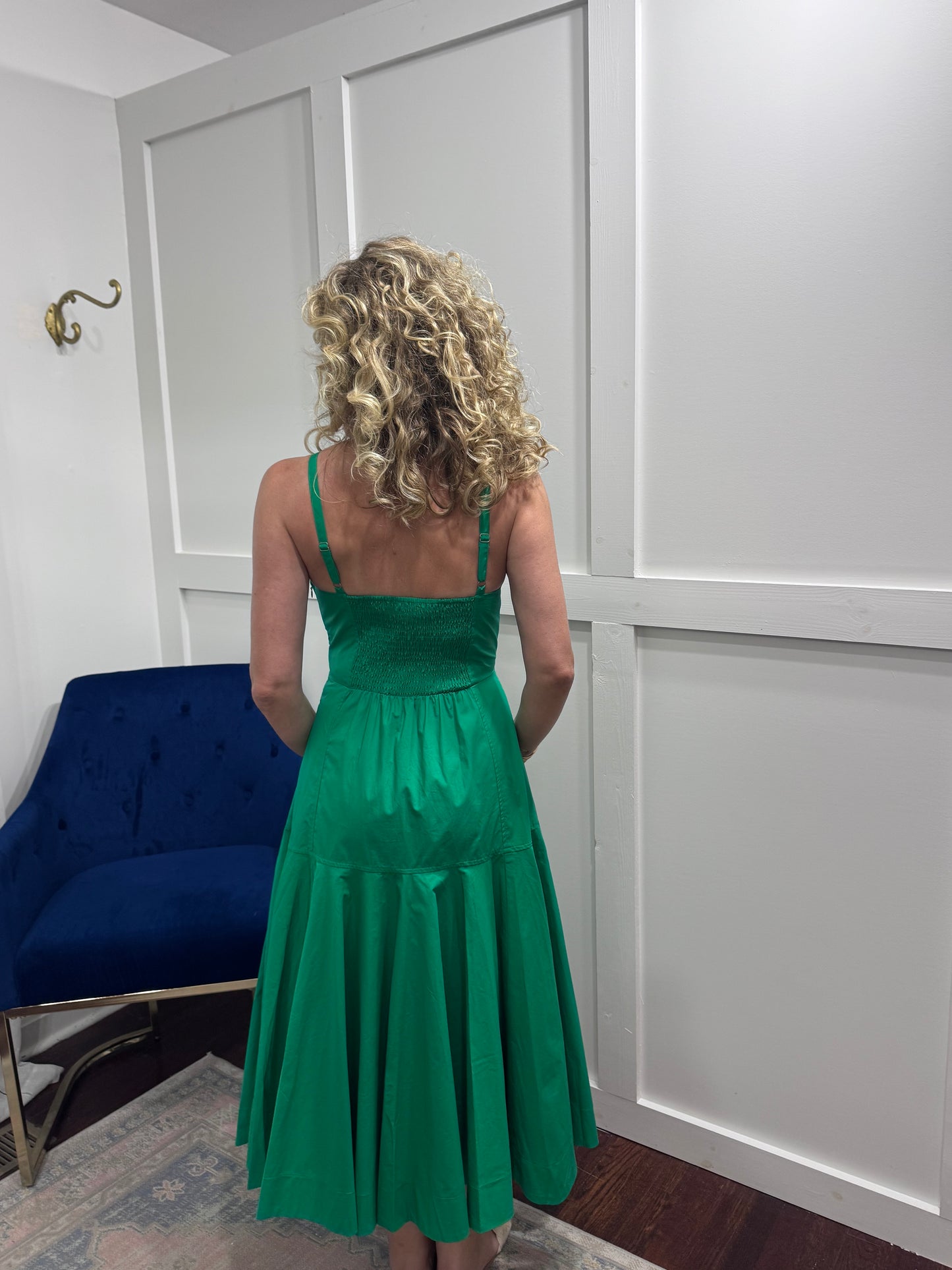 Green poplin midi dress