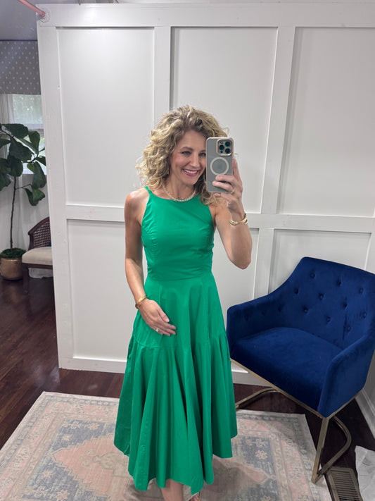 Green poplin midi dress