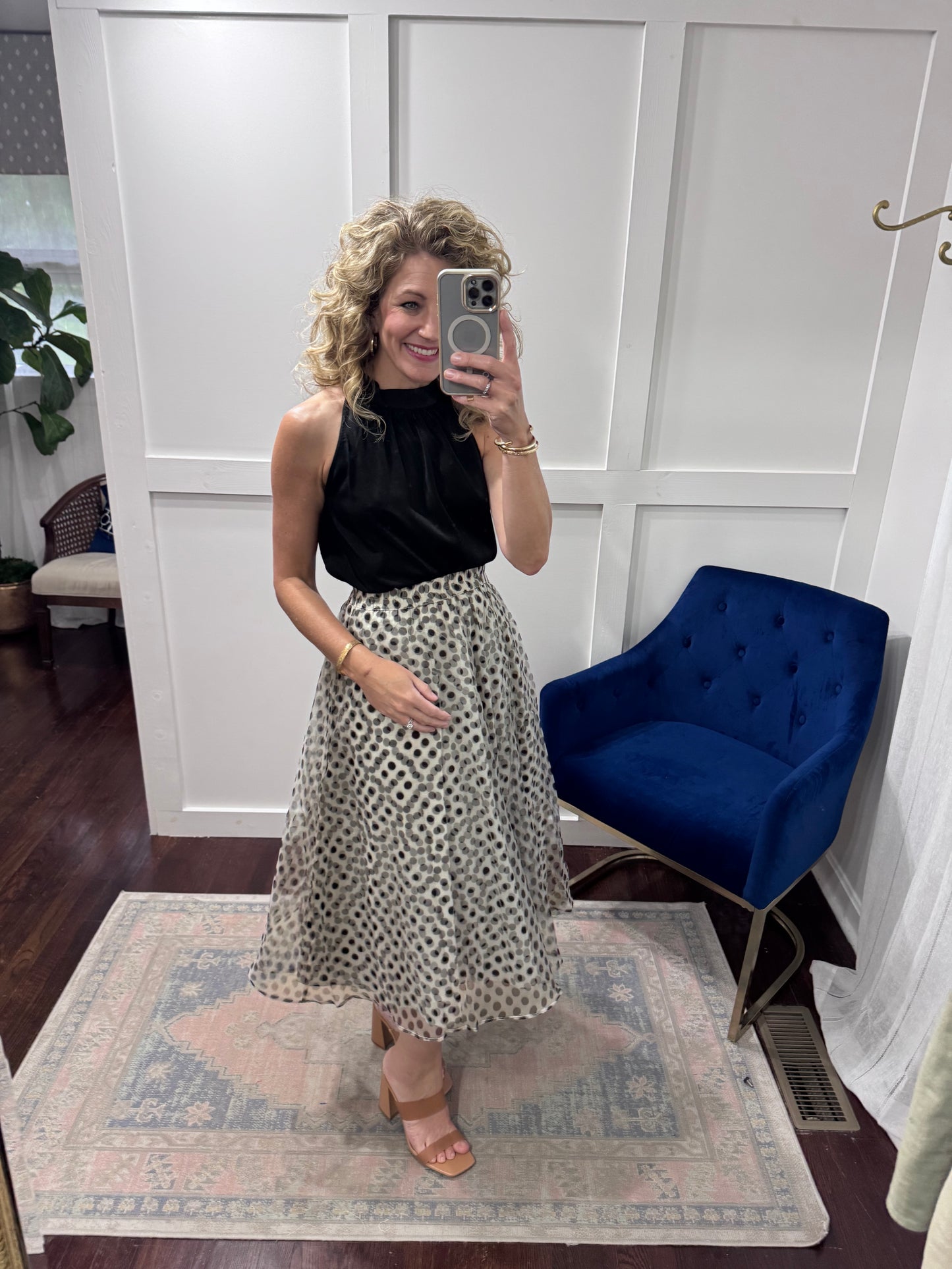 Black satin halter blouse
