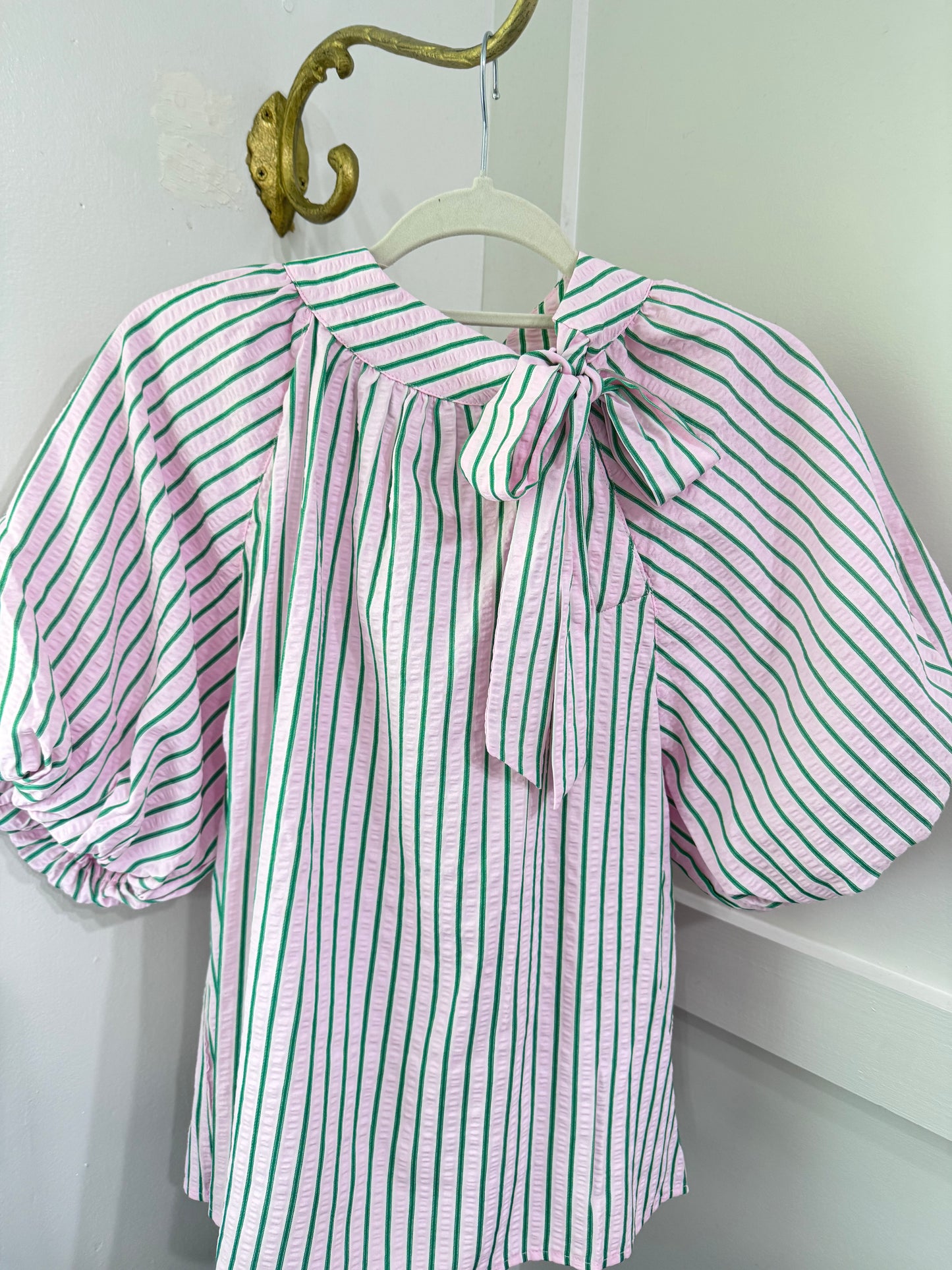 Light pink with green stripe top