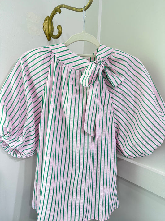 Light pink with green stripe top
