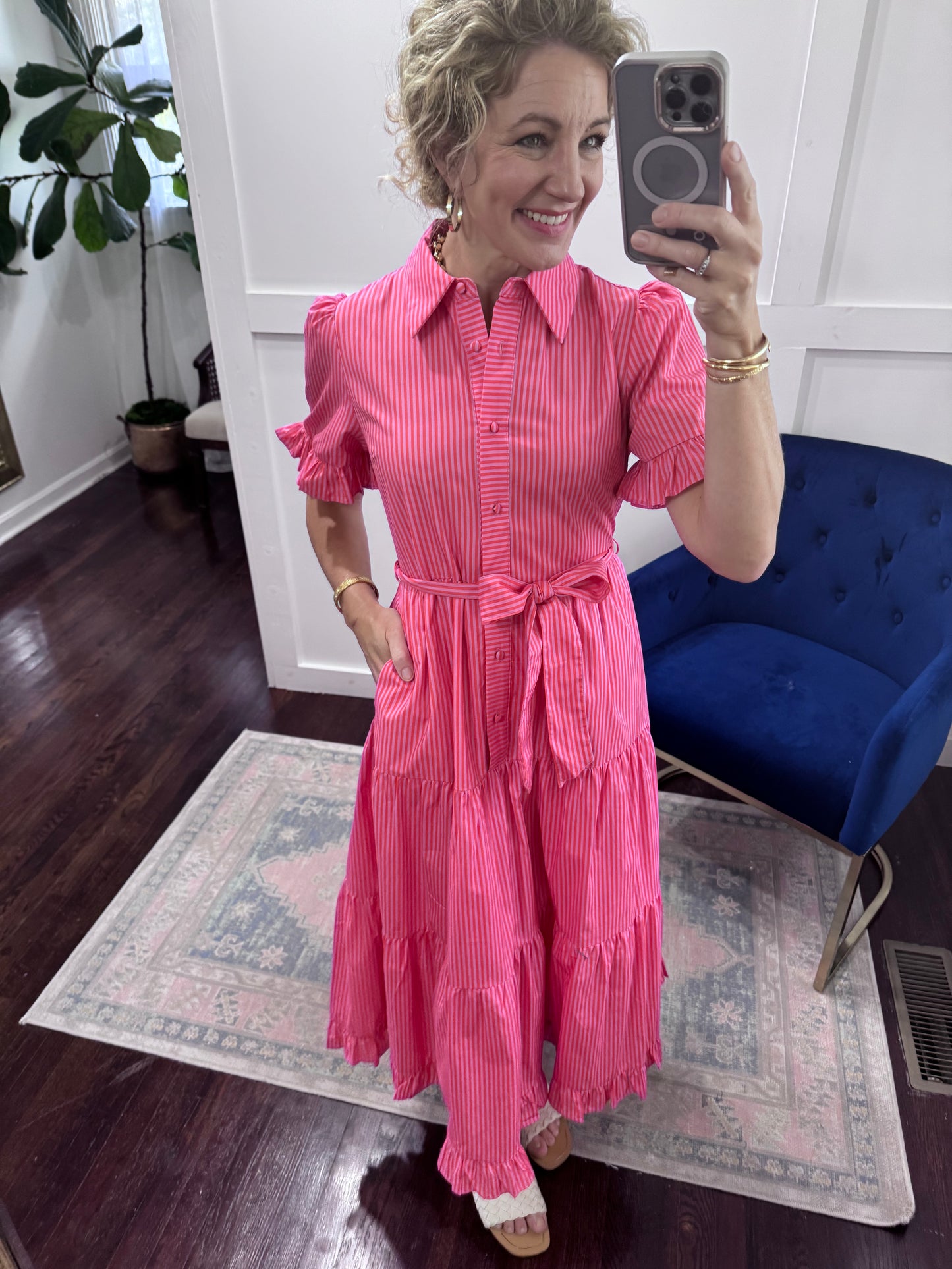 Pink striped midi dress