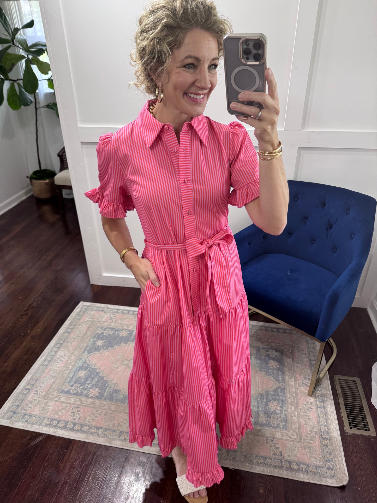 Pink striped midi dress