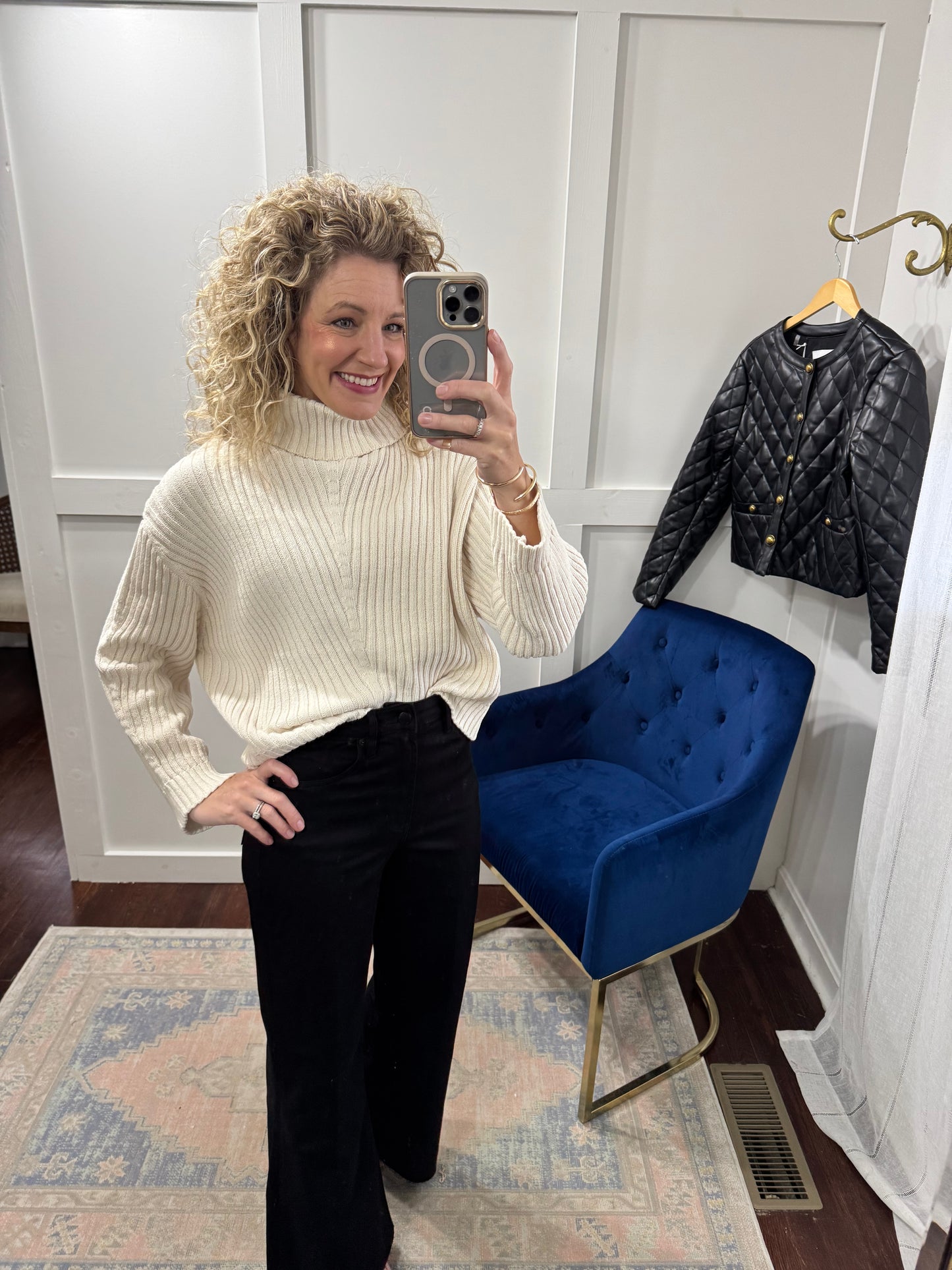 Ecru ribbed turtleneck sweater