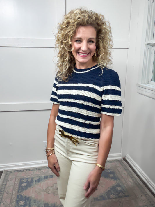 Simone navy cream sweater