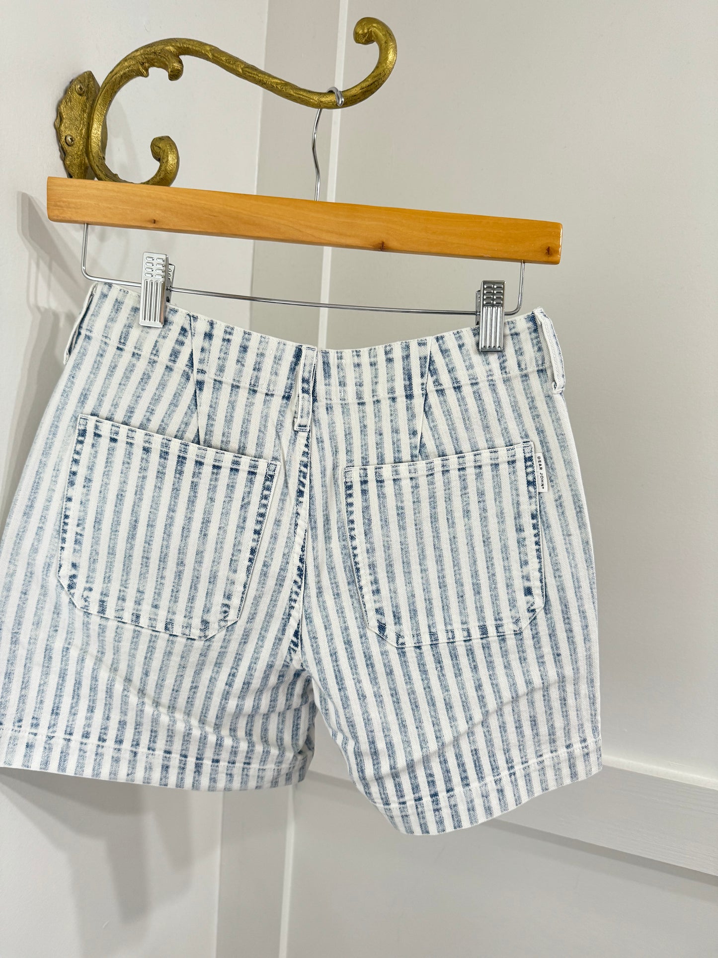 Julian railroad stripes light wash shorts