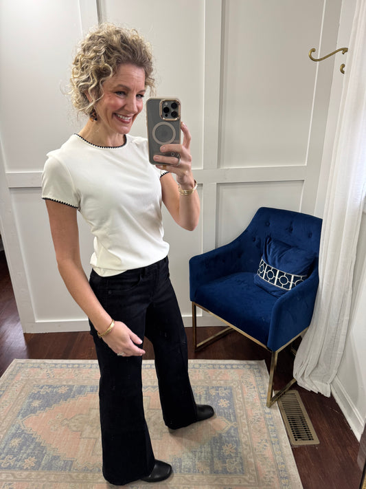 Zuma vintage cream black detail top