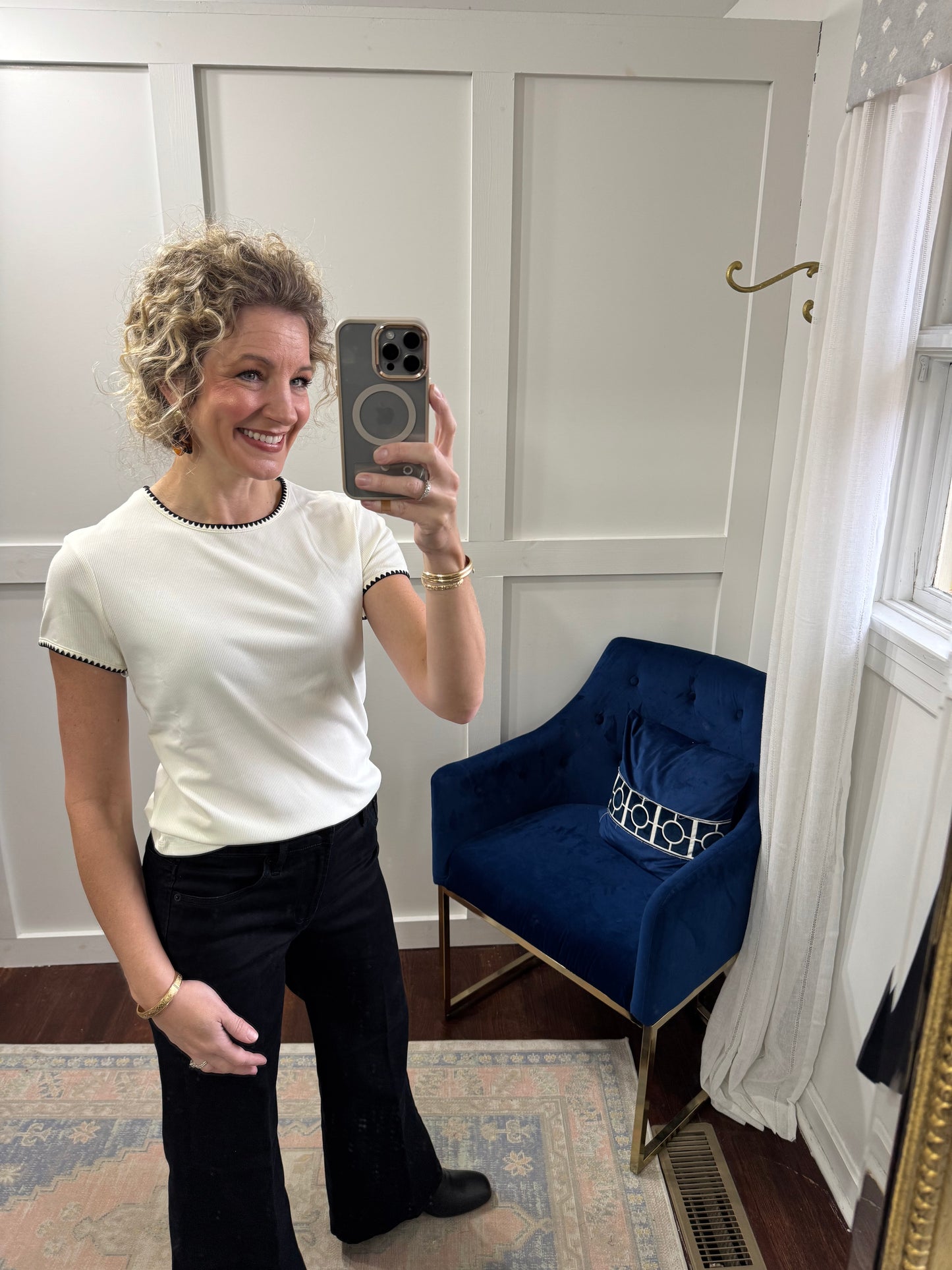 Zuma vintage cream black detail top