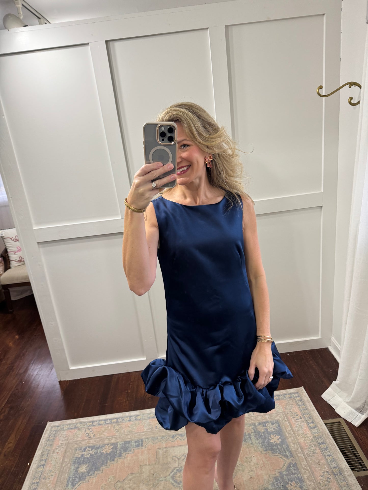 Navy bubble hem dress
