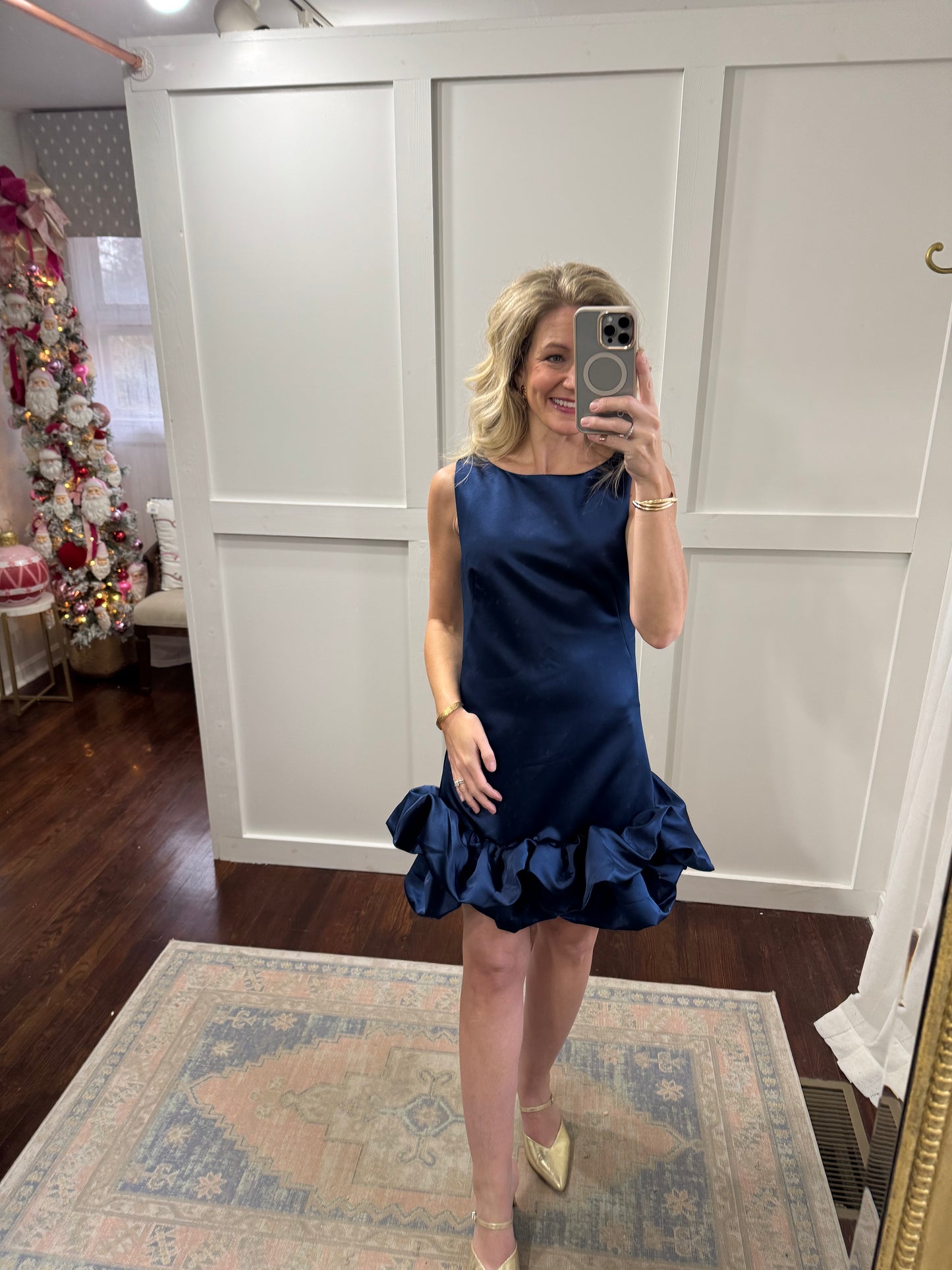 Navy bubble hem dress