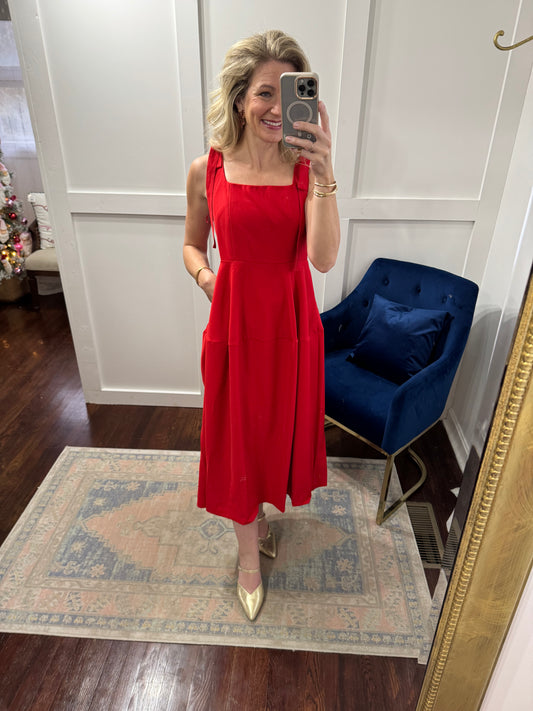 Red bow midi dress