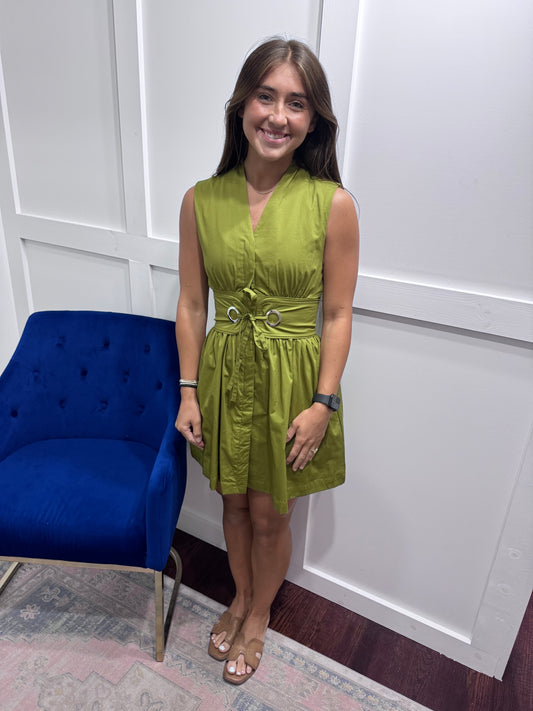 Olive belted dress