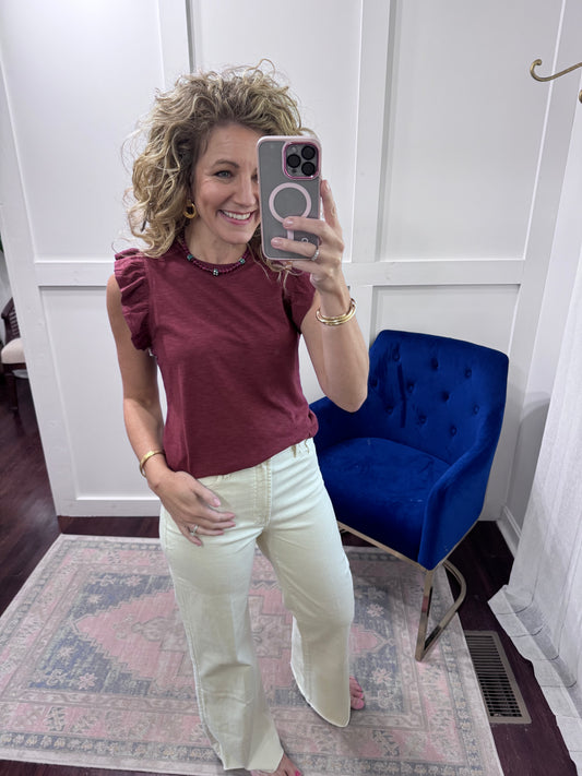 North ruffle flutter sleeve tee