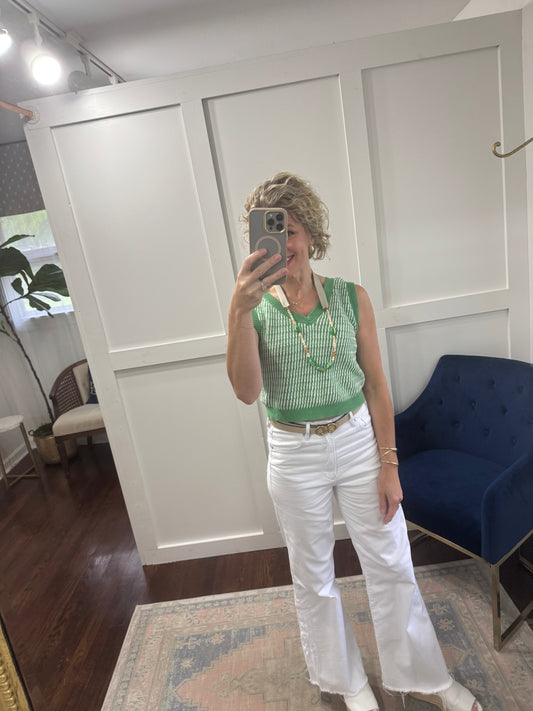 Green striped sweater vest