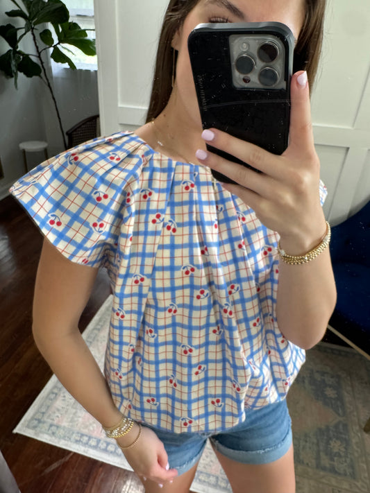 Blue cherry blossom blouse