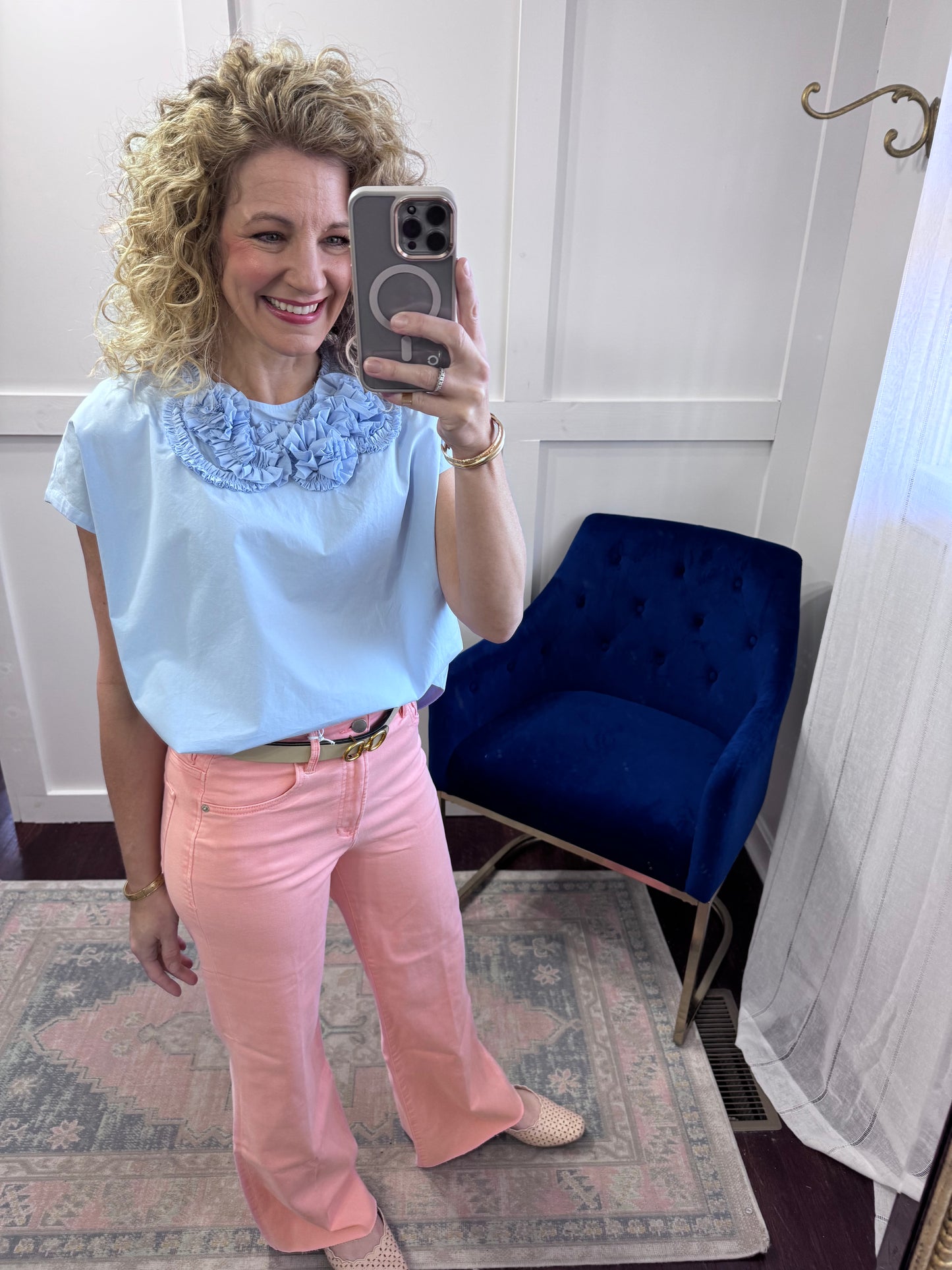 Blue floral detail top