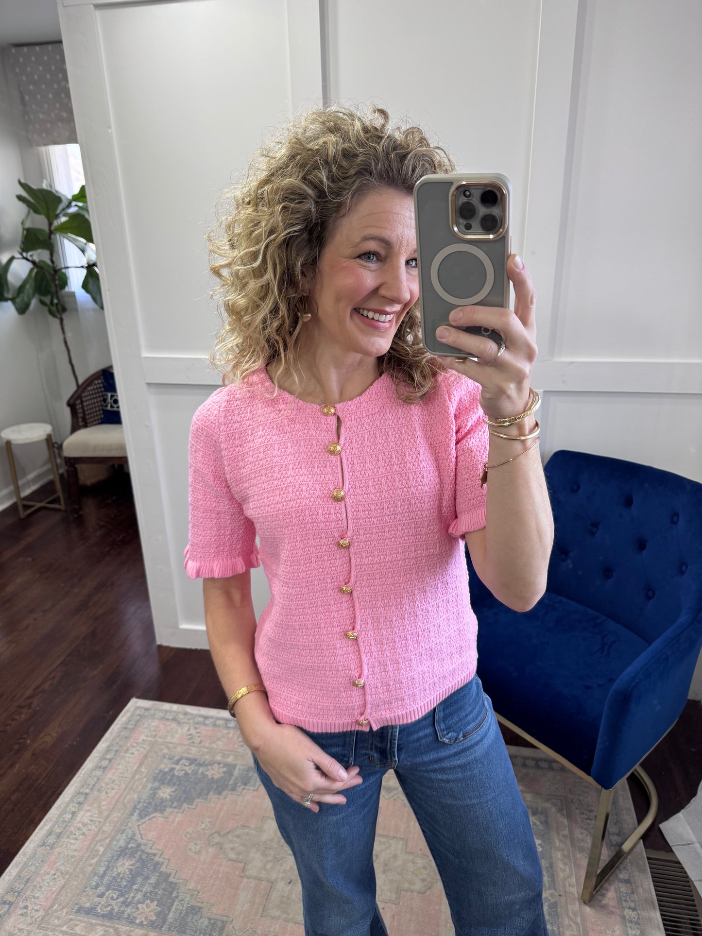 Pink gold button sweater