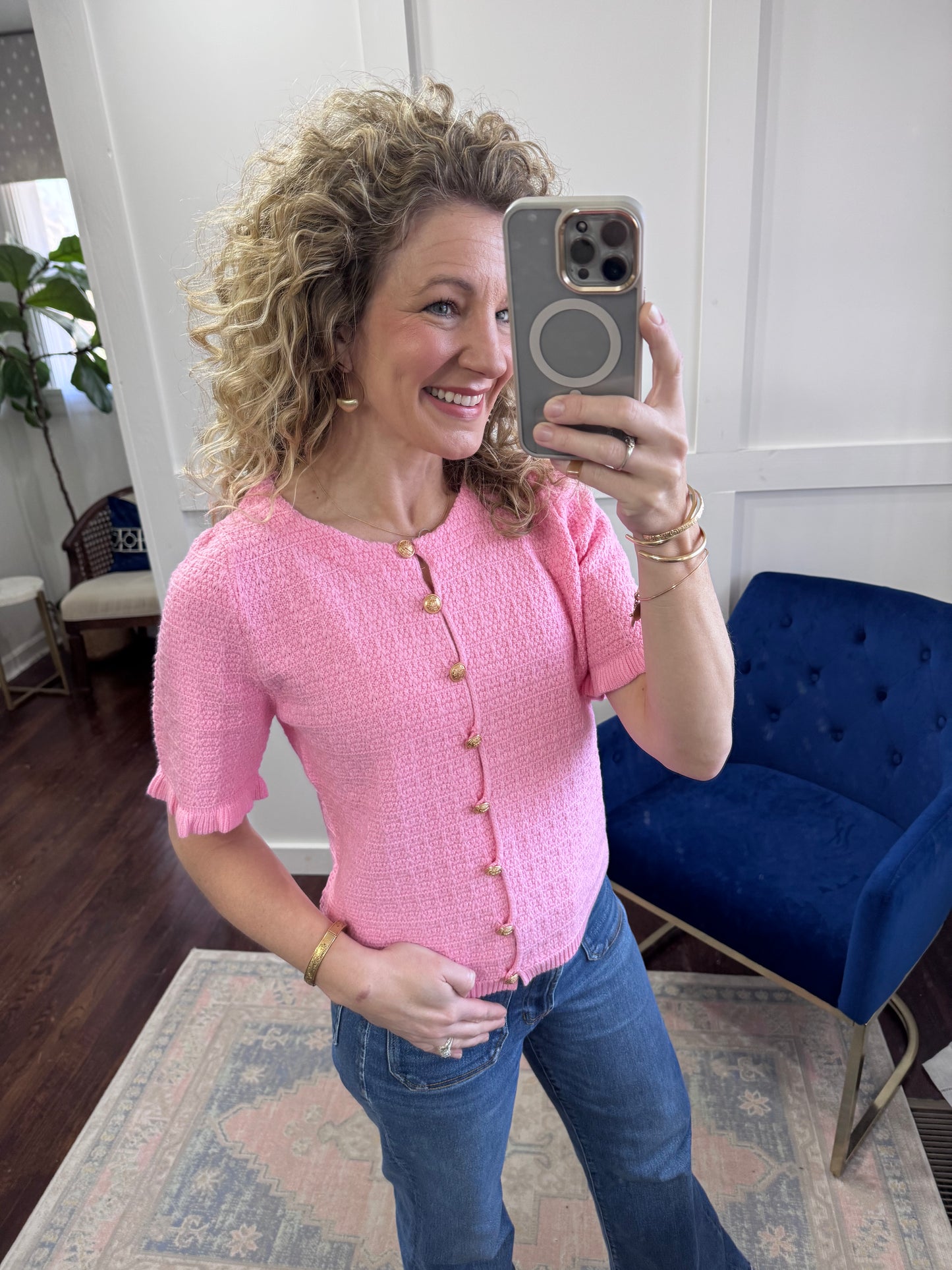 Pink gold button sweater