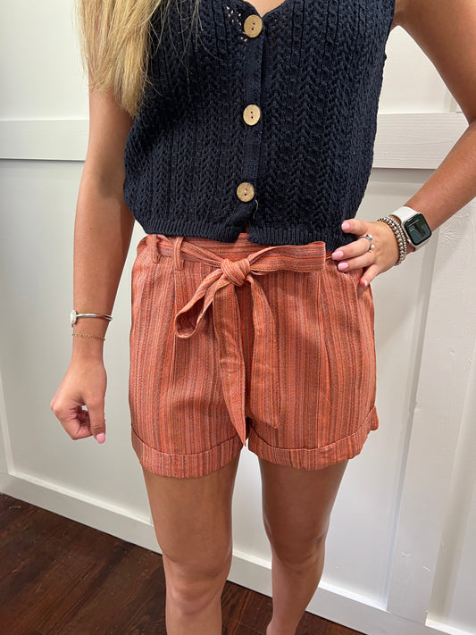 Terracotta striped shorts