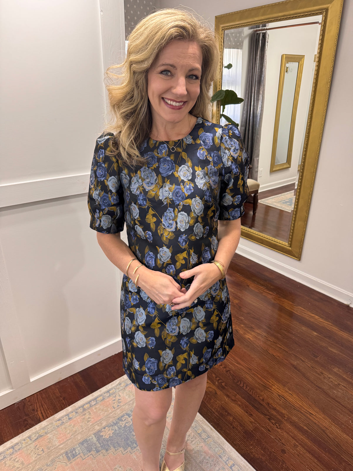 Thea navy brocade dress