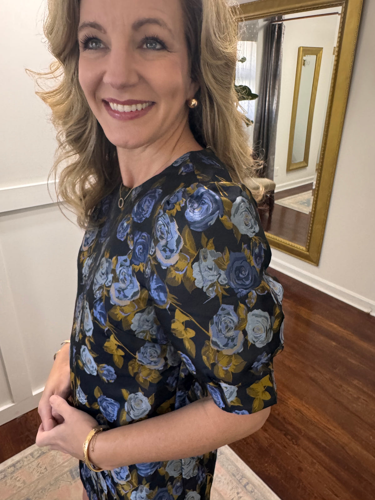 Thea navy brocade dress