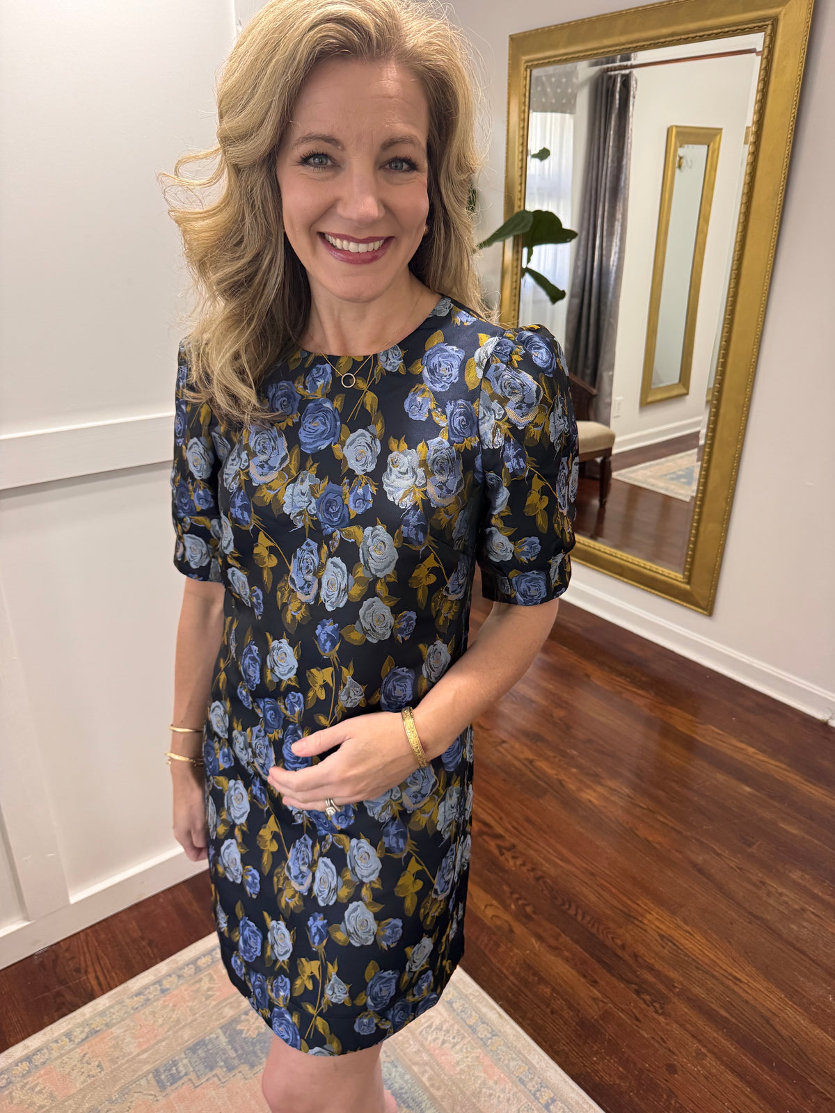 Thea navy brocade dress