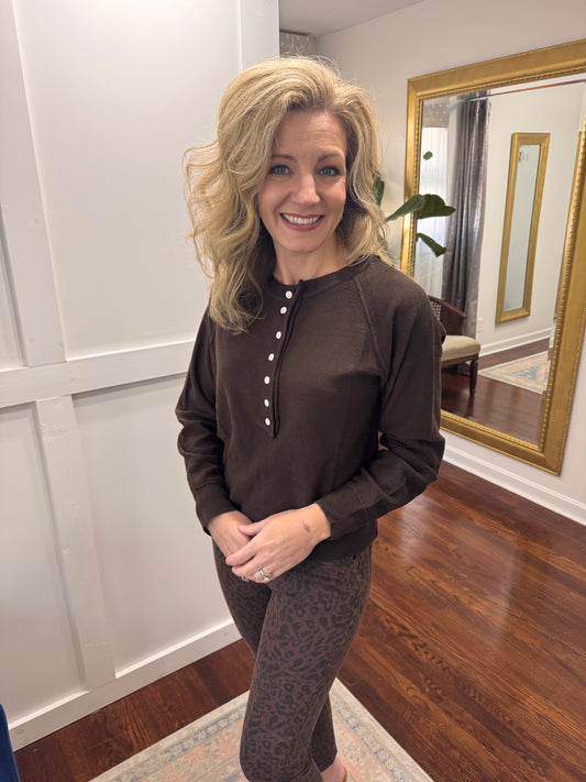Espresso knit button sweater