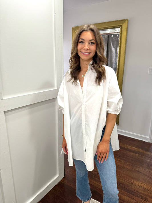 White poplin button up tunic