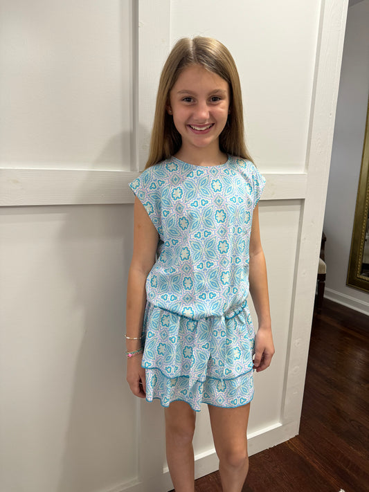 Island teal scottie skirt- Tween