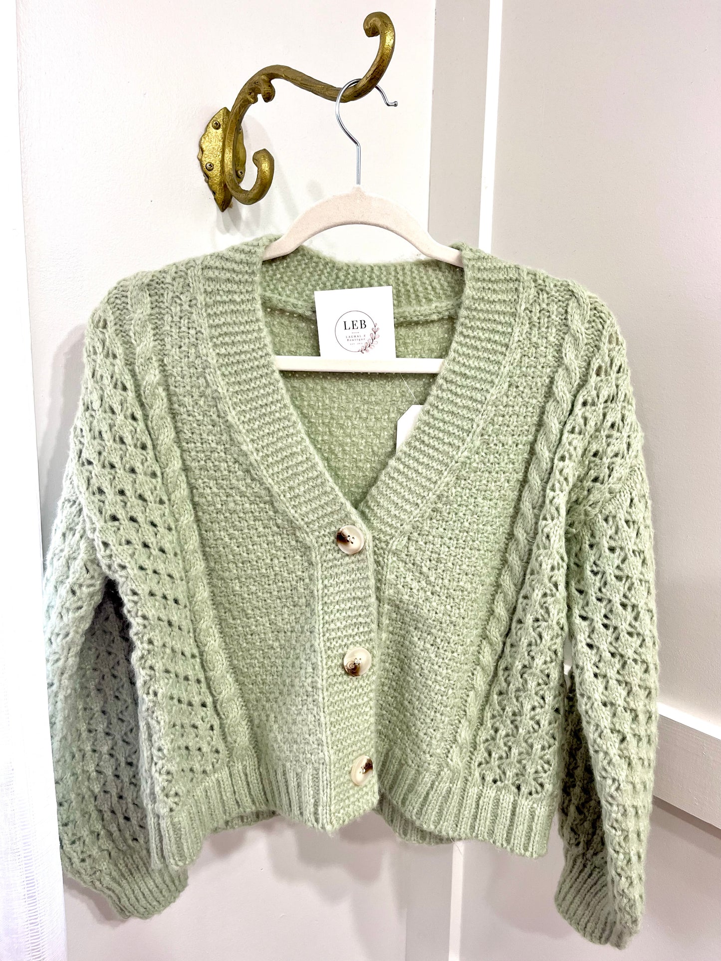 Sage contrast knit cardigan